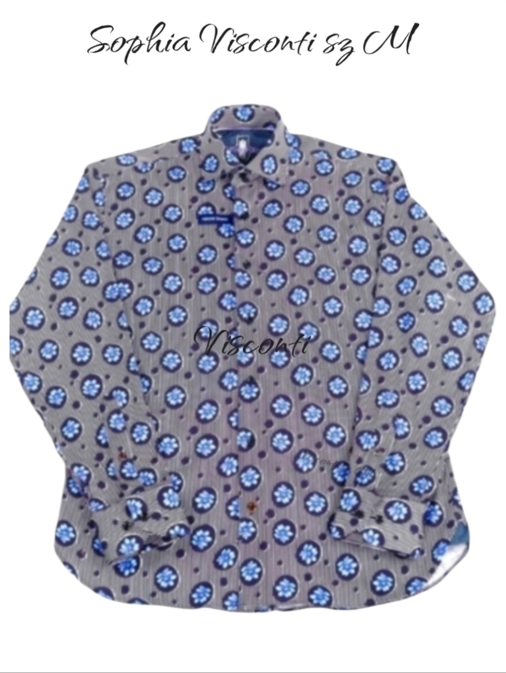 Visconti Floral Stripe Button Down Shirt Navy White NWT Men's Sz M